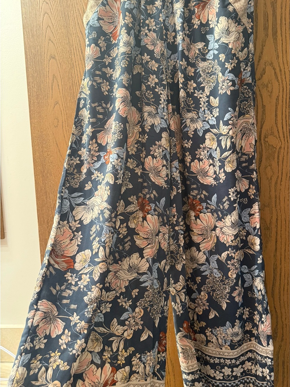 Wide Leg Floral Pants in Navy and Pink